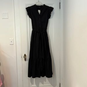 Who What Wear Black Tiered Maxi with buttons,tie waist,flutter sleeves & pockets